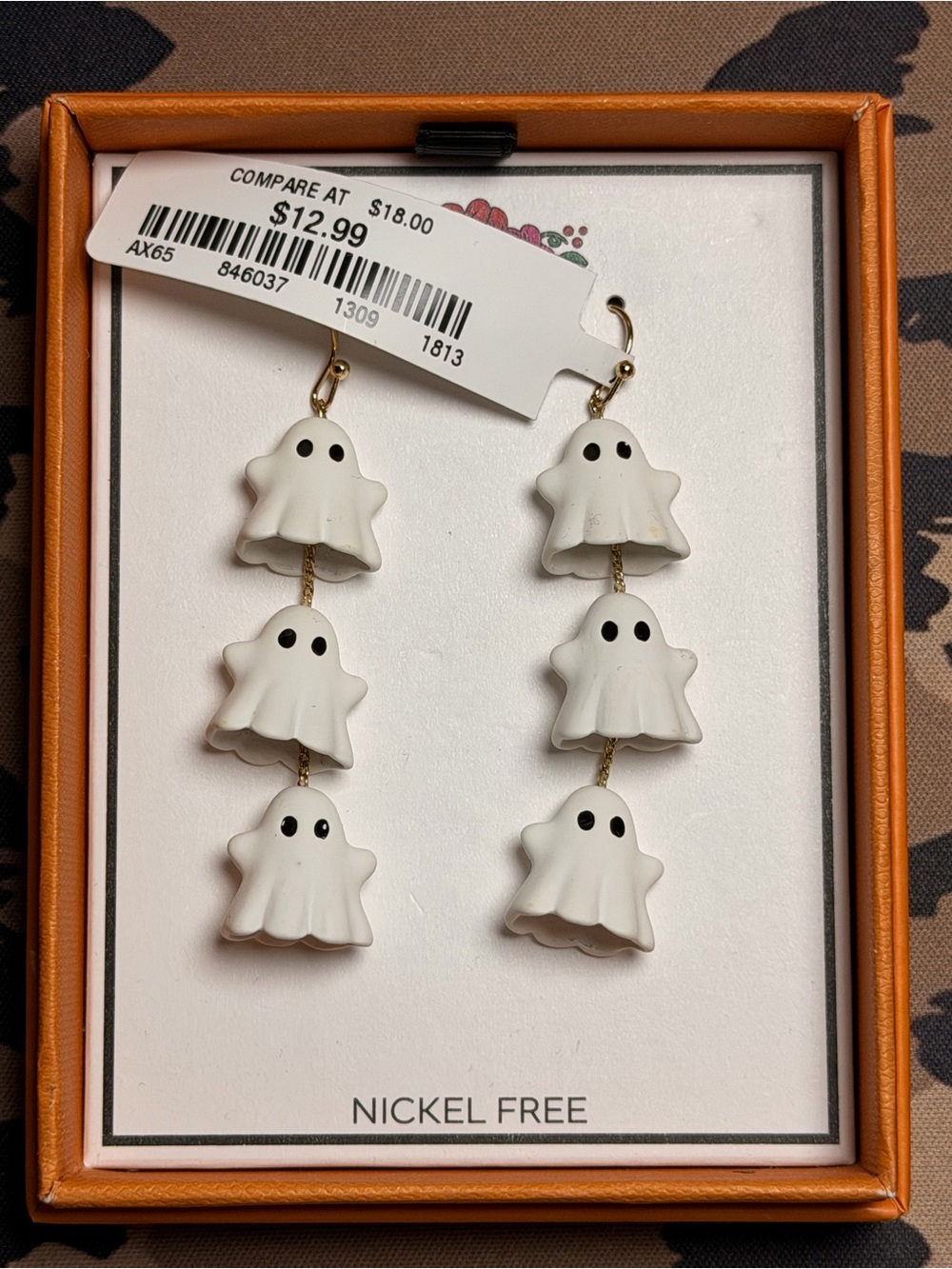White Ghost Triple Drop Dangle Earrings Halloween Nickel Free NWT